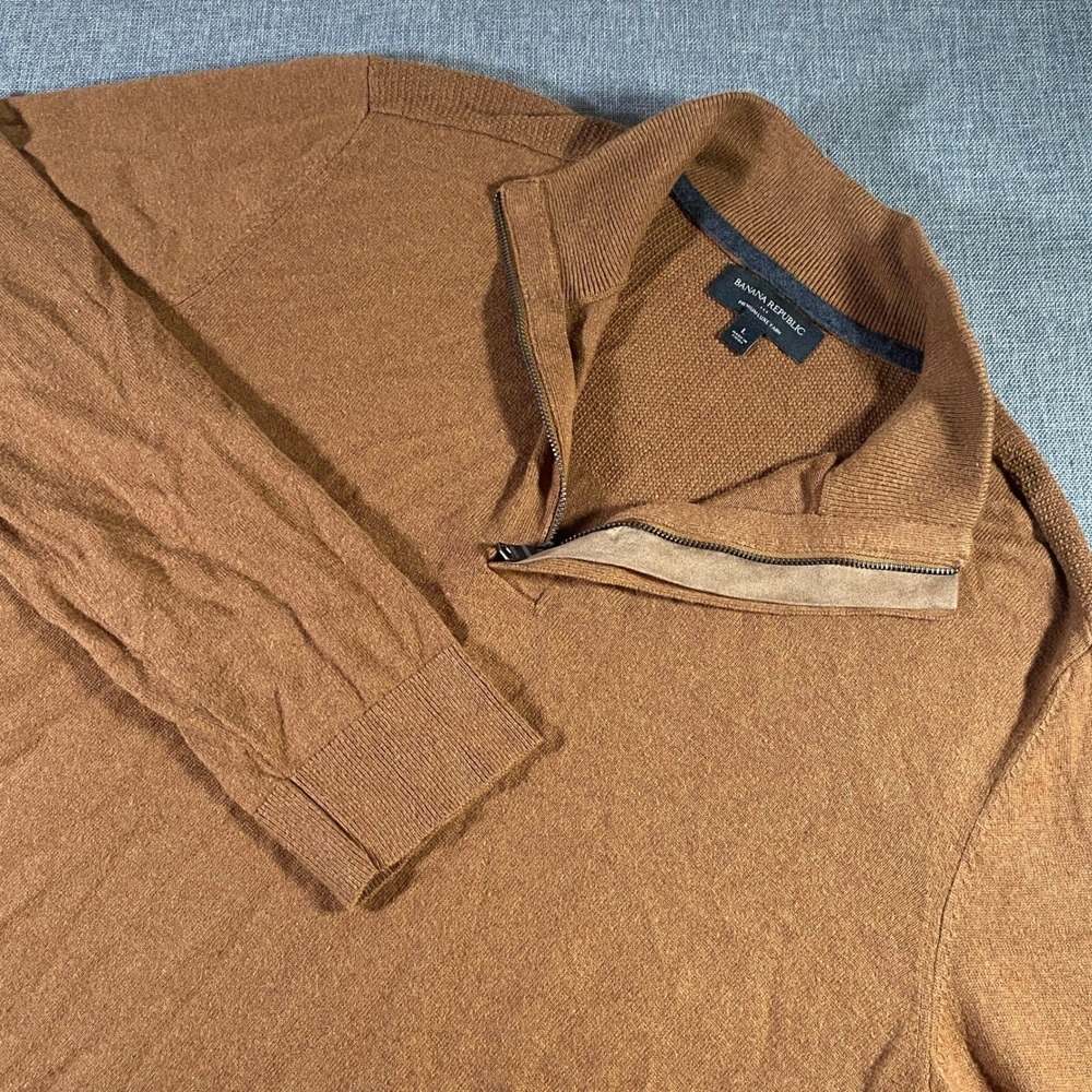 Banana Republic Premium Luxe Yarn Men Brown 1/4 Zip Mock Neck Pullover Sweater L
